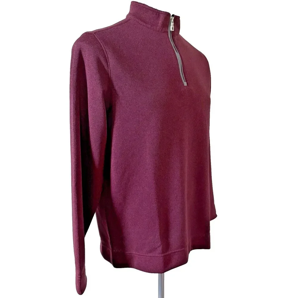 NWT Peter Millar Mens Medium Crown Comfort Burgundy Quarter Zip Pullover Sweater